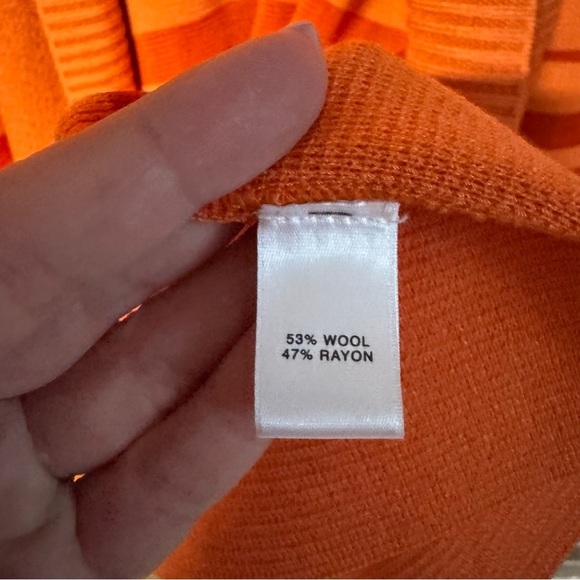 ST. JOHN Wool Blend Open Front Cardigan Sweater Orange Stripe - Picture 8 of 11
